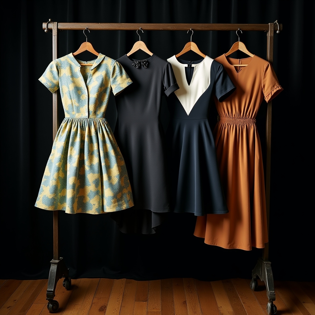 Vintage-inspired dress collection featuring 1940s to 1970s American silhouettes
