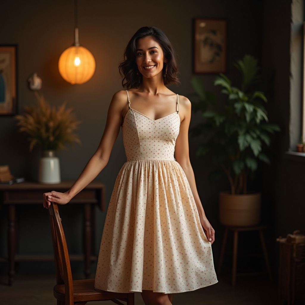 Tea-length skirt in 1950s style with polka dot print and full silhouette